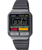Casio Unisex Watch, Retro Digital Black Dial Grey Stainless Steel Strap, A120WEGG-1BDF