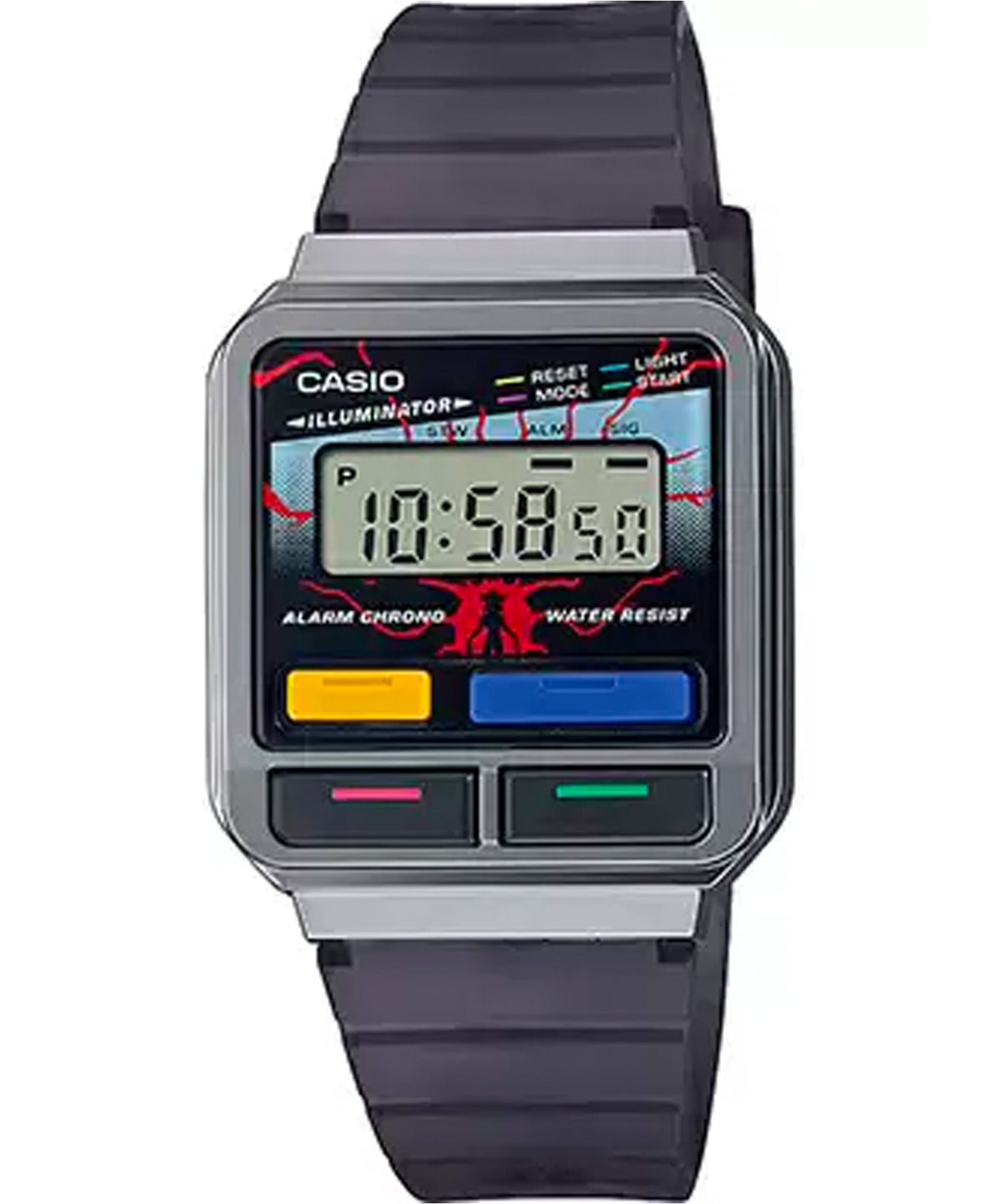 Casio Unisex Stranger Things Digital Collab Watch, Multicolour Dial Black Stainless Steel Strap, A120WEST-1ADR