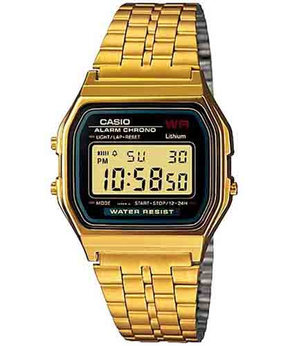 Casio Men's Watch Vintage Collection Digital, Black Dial Gold Stainless Steel Strap, A159WGEA-1DF