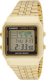 Casio Men's Watch Vintage Collection Digital, Black Dial Gold Stainless Steel Strap, A500WGA-1DF