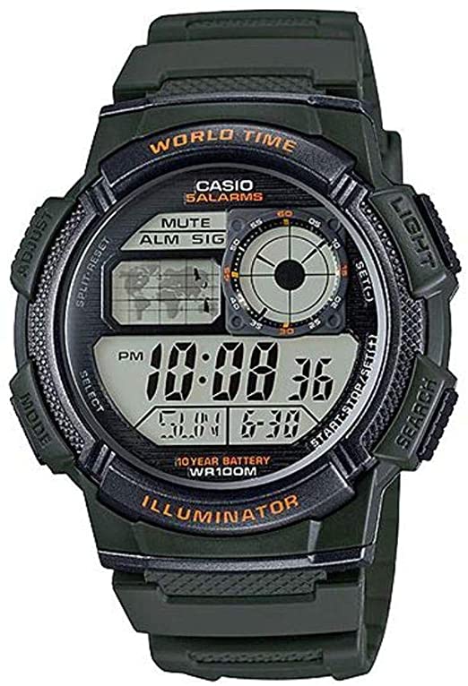 Casio Men's Watch Sport Collection Digital, Black Dial Grey Silicone Strap, AE-1000W-3AVDF