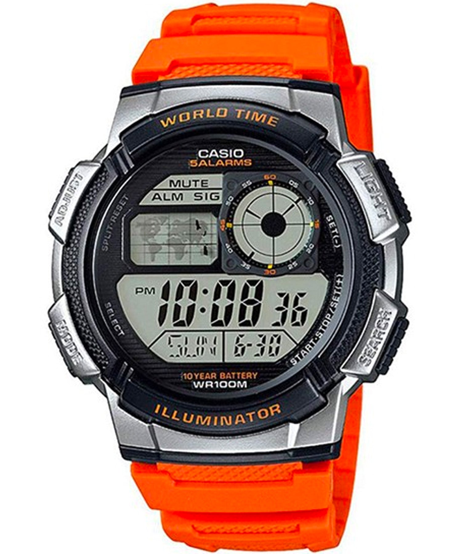 Casio Men's Watch Sport Collection Digital, Black Dial Orange Silicone Strap, AE-1000W-4BVDF