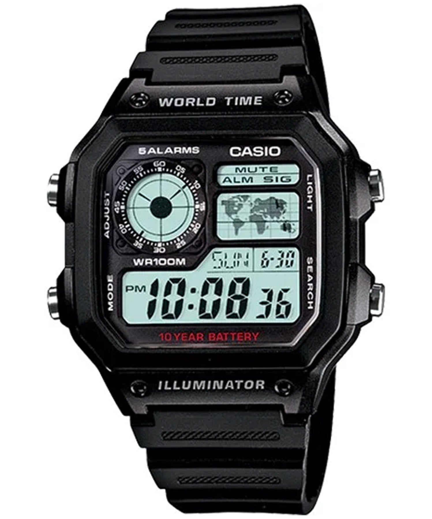 Casio Men's Watch Digital, Black Dial Black Silicone Strap, AE-1200WH-1AVDF