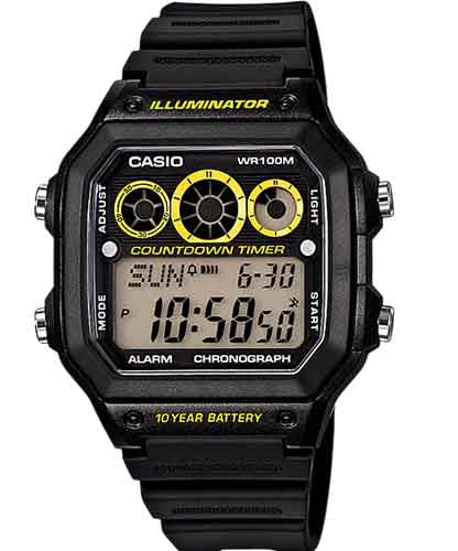 Casio Men's Watch Digital, Black Dial Black Resin Strap, AE-1300WH-1AVDF