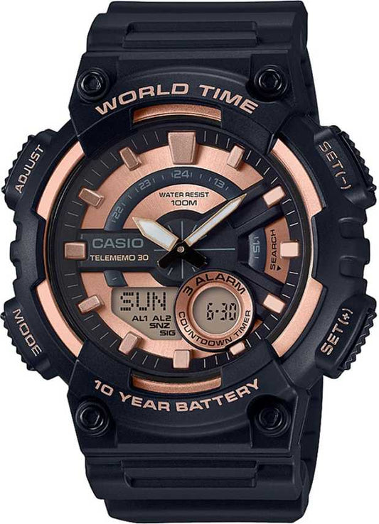 Casio men analog watch, gold dial with comfortable strap, model CS-AEQ-110W-1A3VDF, Bahrain