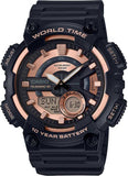 Casio Men's Watch Analog & Digital Combo, Rose Gold Dial Black Resin Strap, AEQ-110W-1A3VDF