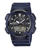 Casio Men's Watch Analog & Digital Combo, Black Dial Blue Resin Strap, AEQ-110W-2AVDF