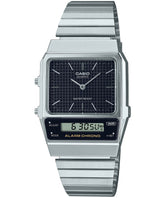 Casio Unisex Watch Analog Digital Display, Dual Time Stainless Steel Grey Ion Plated Band , AQ-800E-1ADF