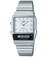 Casio Unisex Watch Analog Digital Display, Dual Time Stainless Steel Grey Ion Plated Strap, AQ-800E-7ADF