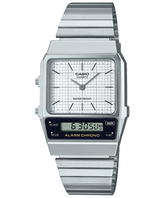 Casio unisex analog watch, white dial with comfortable strap, model CS-AQ-800E-7ADF, Bahrain