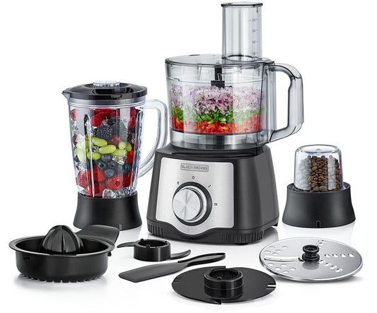 Black+Decker 600W 29 Functions 6 In 1 Food Processor With Chopper, Shredder, Blender, Grinder, Citrus Juicer & Dough Maker, FX650 Food Processor BL-FX650