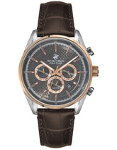 Beverly Hills Polo Club Men's Analog Watch, Grey Dial Multi-Function 3 Hands Brown Leather Strap, BP3004X.562
