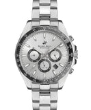 Beverly Hills Polo Club  Men's Analog Watch, Silver Dial Multi-Function 3 Hands Stainless Steel Strap, BP3127X.330