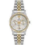 Beverly Hills Polo Club Women's Analog Watch, Silver Dial Multi-Function 3 Hands Stainless-Steel Two-Tone Strap, BP3169C.230