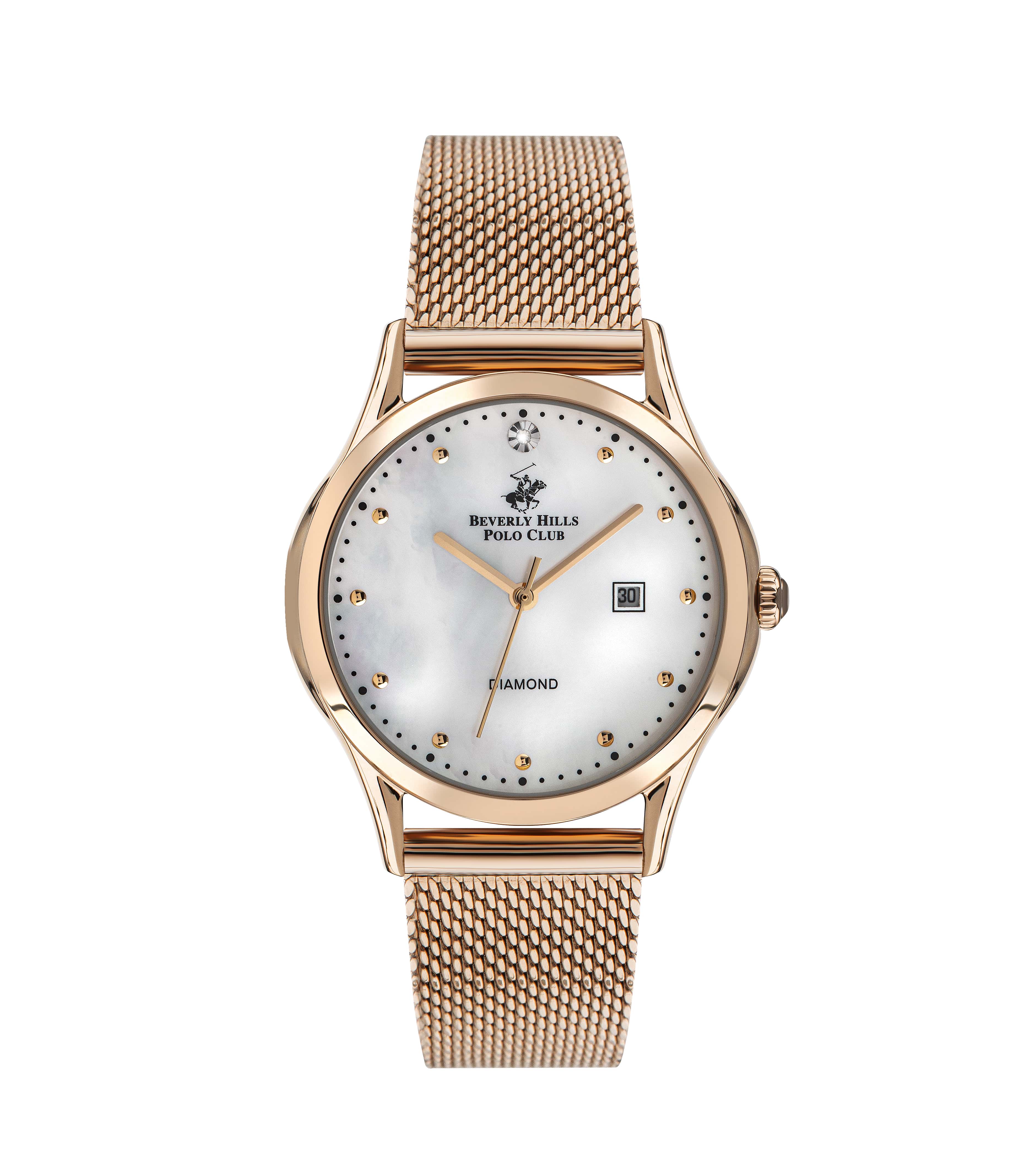Beverly Hills Polo Club, Women's Analog Watch, Mother of Pearl Dial, Stainless Steel Gold Mesh Strap, BP3226C.420