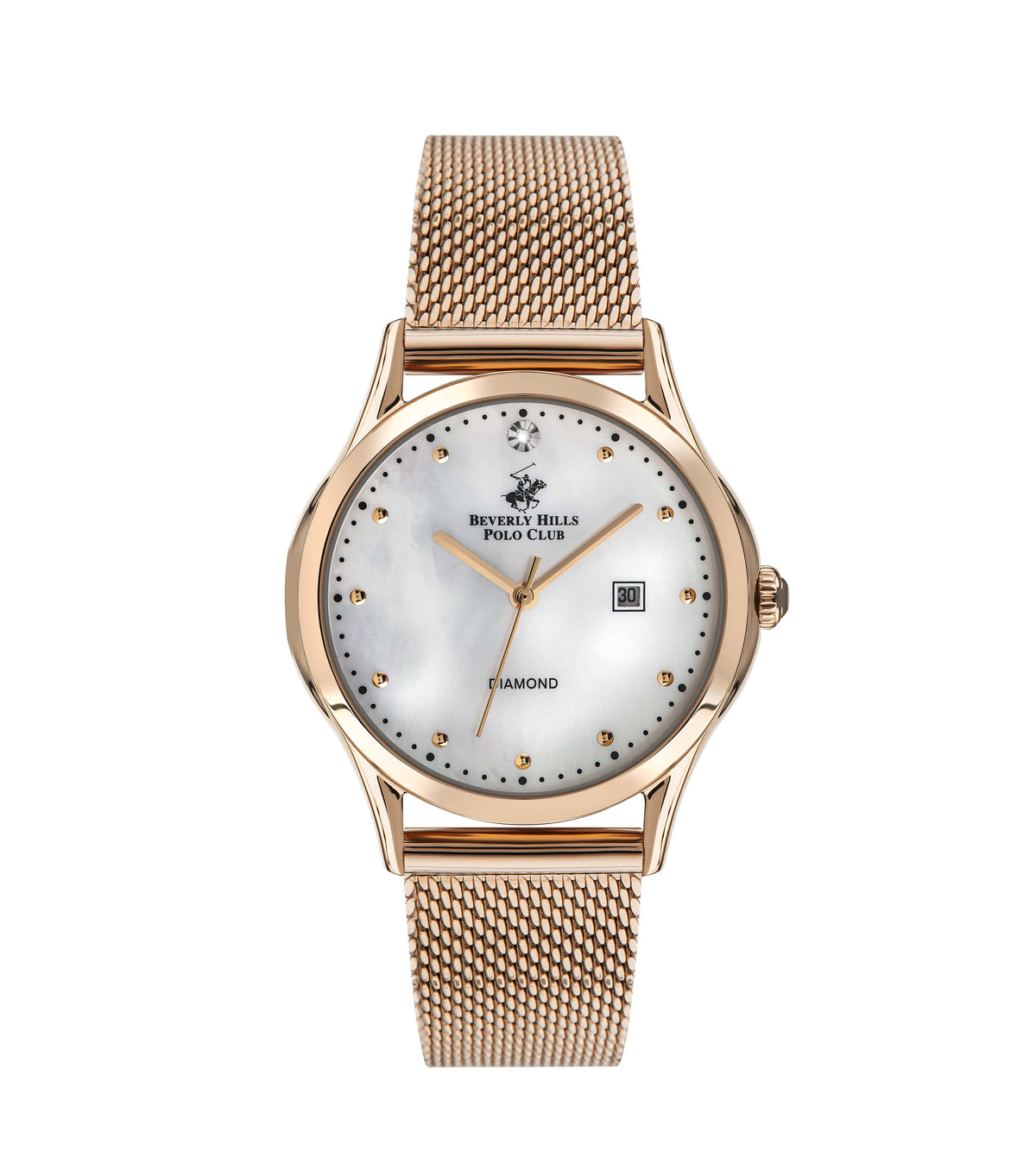 Beverly Hills Polo Club, Women's Analog Watch, Mother of Pearl Dial, Stainless Steel Gold Mesh Strap, BP3226C.420