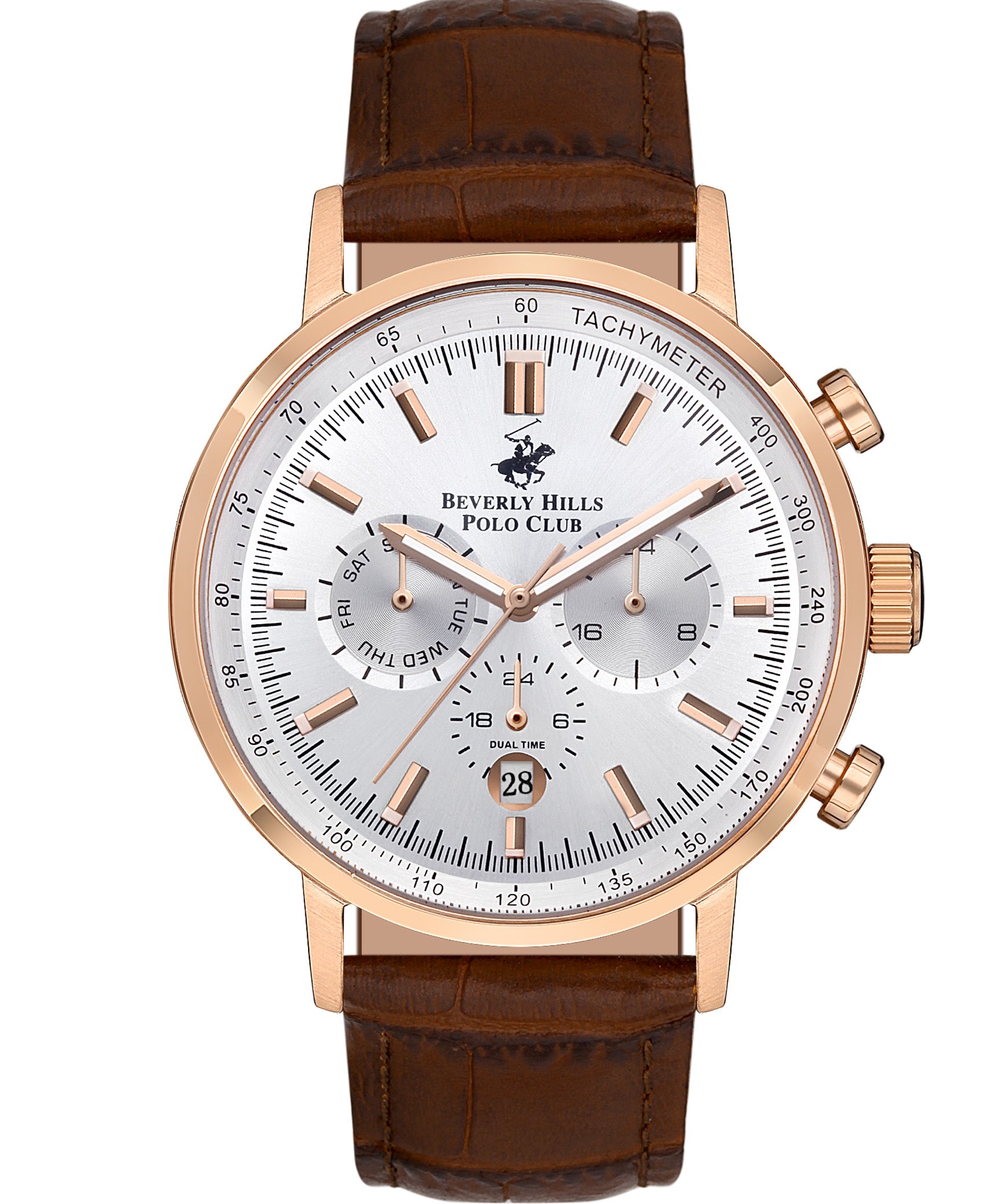 Beverly Hills Polo Club Men's Watch, Silver Dial & Brown Leather Strap, BP3303X.432