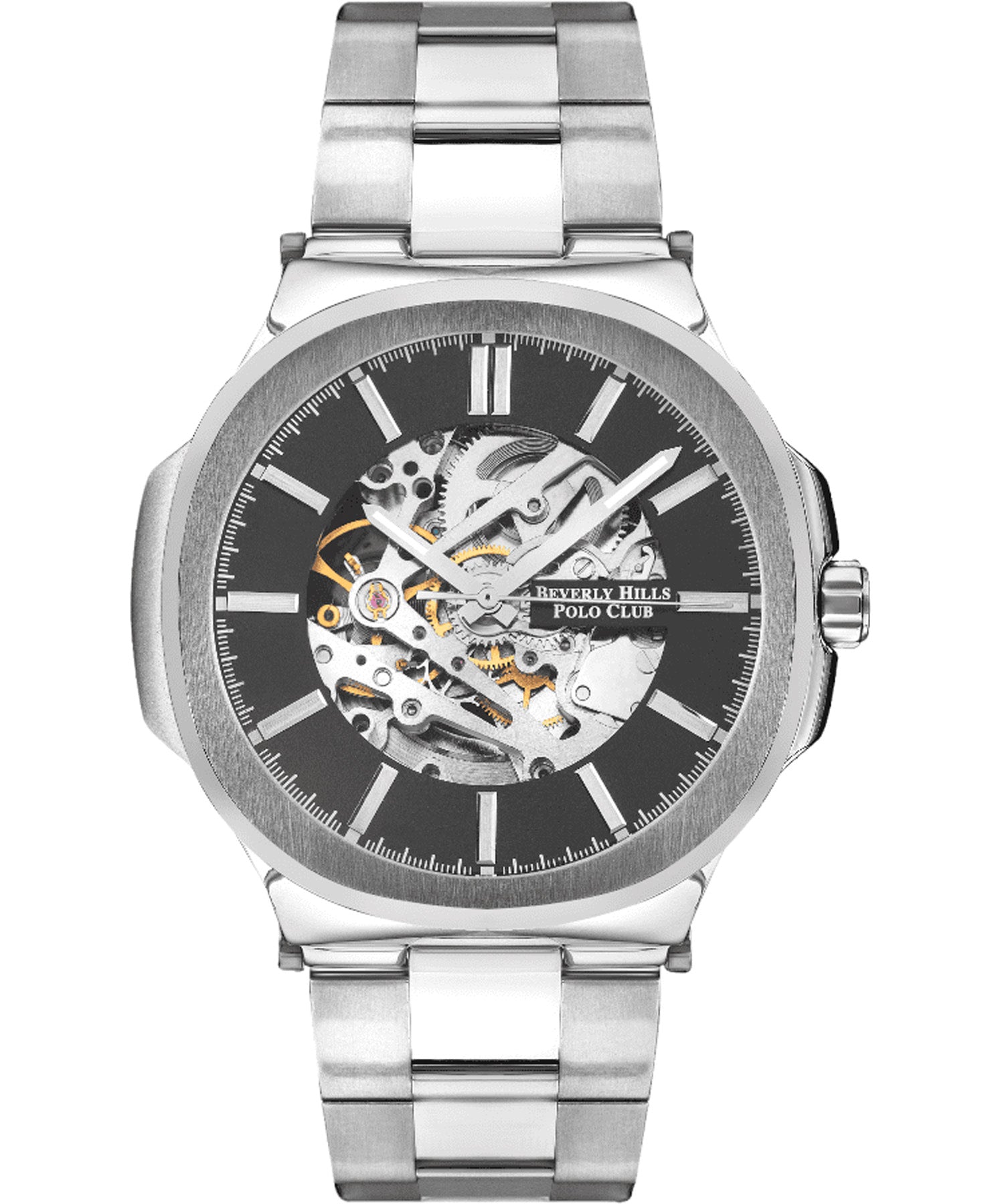Beverly Hills Polo Club Men's Automatic watch, Black Dial, Stainless Steel Metal Strap Wrist Watch, BP3347X.360