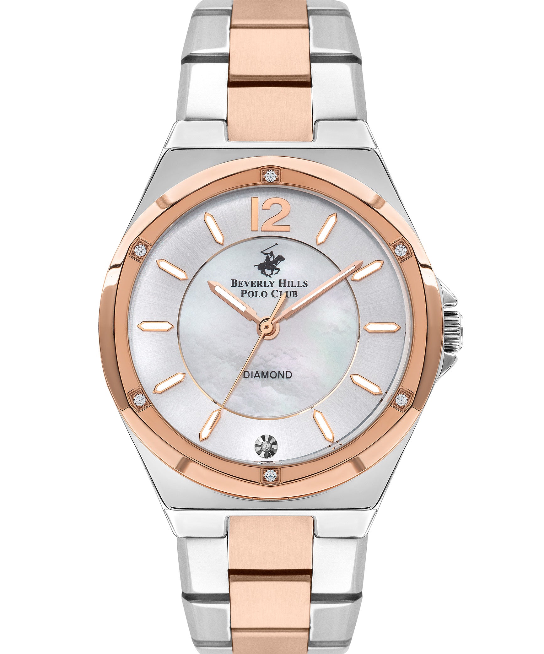 Beverly Hills Polo Club Women's Analog Watch, White Dial & Two Tone Stainless Steel Strap, BP3351X.520