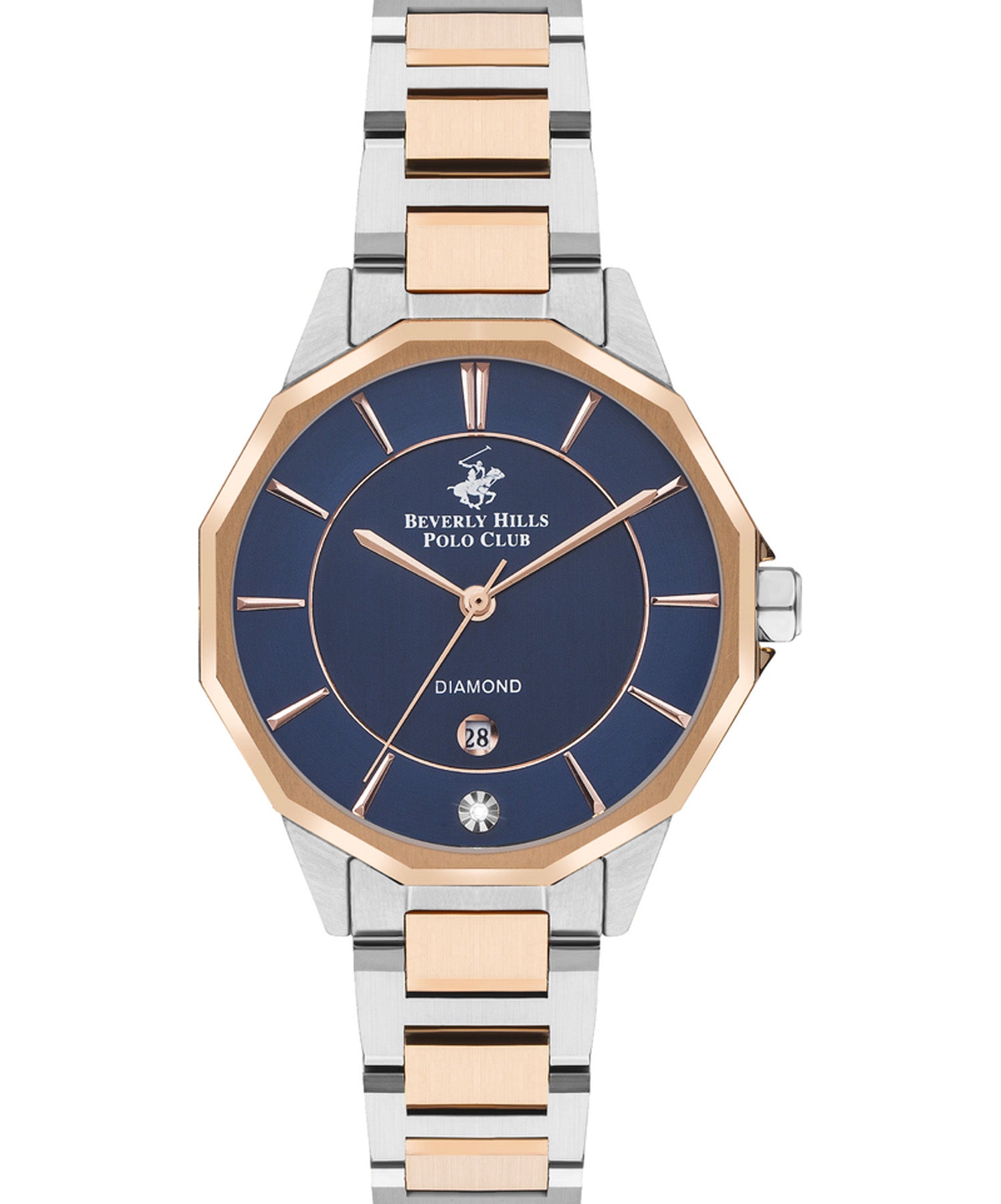 Beverly Hills Polo Club  Women's watch, Dark Blue Dial, Two Tone Stainless Steel Metal Strap Wrist Watch,BP3376X.590