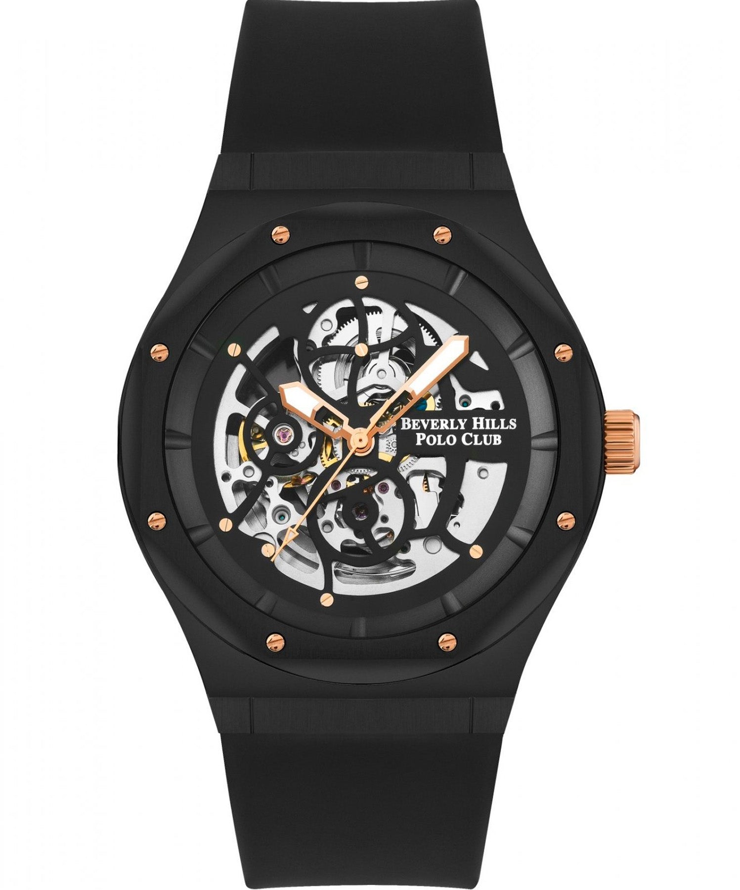 Beverly Hills Polo Club  Men's Automatic watch, Black Dial,Black Rubber Strap Wrist Watch,BP3380X.351