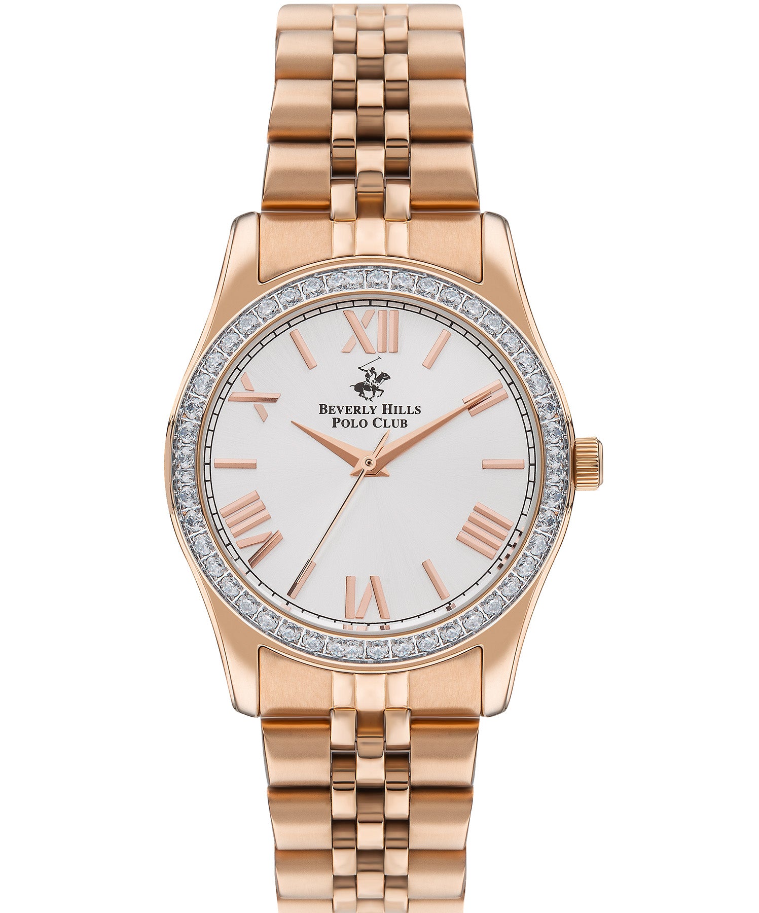 Beverly Hills Polo Club  Women's watch, Silver Dial, Gold Stainless Steel Metal Strap, Wrist Watch, BP3383C.430