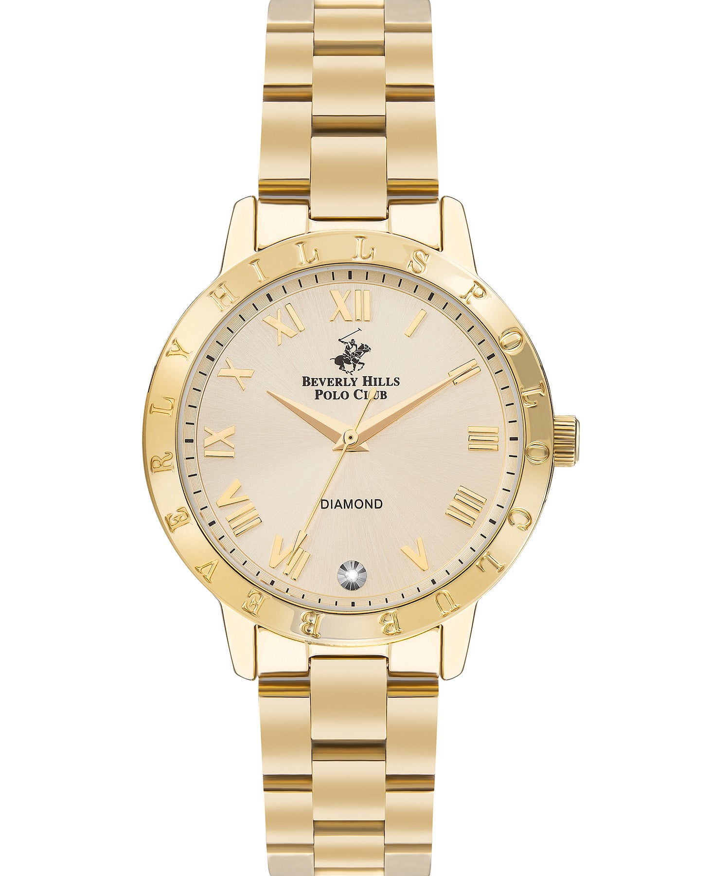 Beverly Hills Polo Club Women's watch, Golden Dial, Golden Stainless Steel Metal Strap, Wrist Watch,BP3386C.110