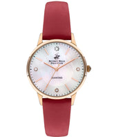 Beverly Hills Polo Club Women's watch, White Mother of Pearl Dial, Red Leather Strap, Wrist Watch,BP3392C.428