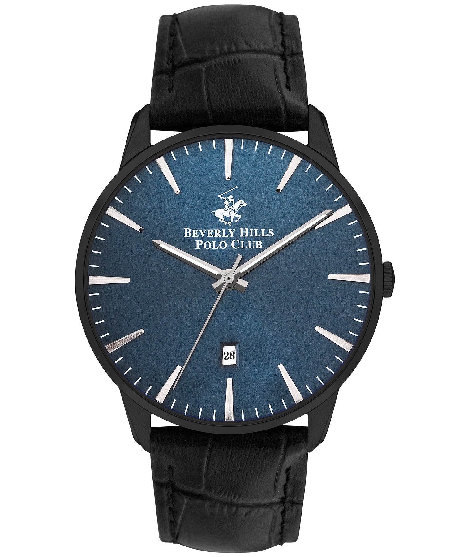 Beverly Hills Polo Club Men's watch, Blue Dial, Black Leather Strap, Wrist Watch,BP3393X.691