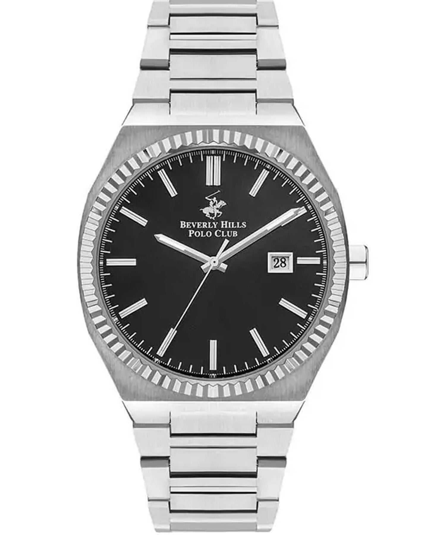 Beverly Hills Polo Club  Men's watch, Black Dial, Silver Stainless Steel Strap, Wrist Watch,BP3405X.350