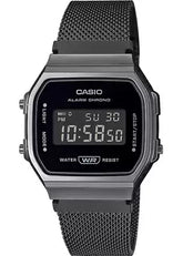 Casio Men's Watch Vintage Collection Digital Display, Black Dial Black Stainless Steel Mesh Strap, A168WEMB-1BDF