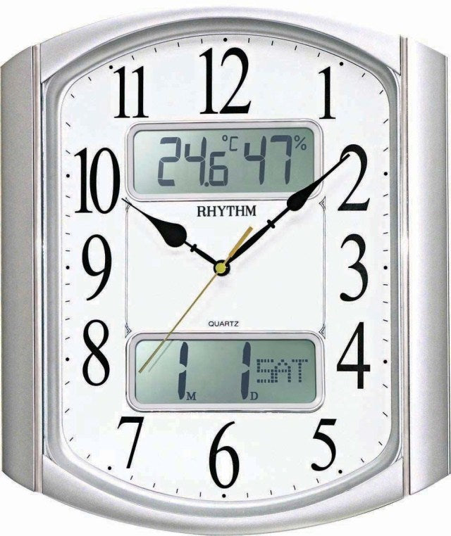 Rhythm Wall Clock, LCD Thermometer, Hygrometer & Calendar Clock, CFG708NR19