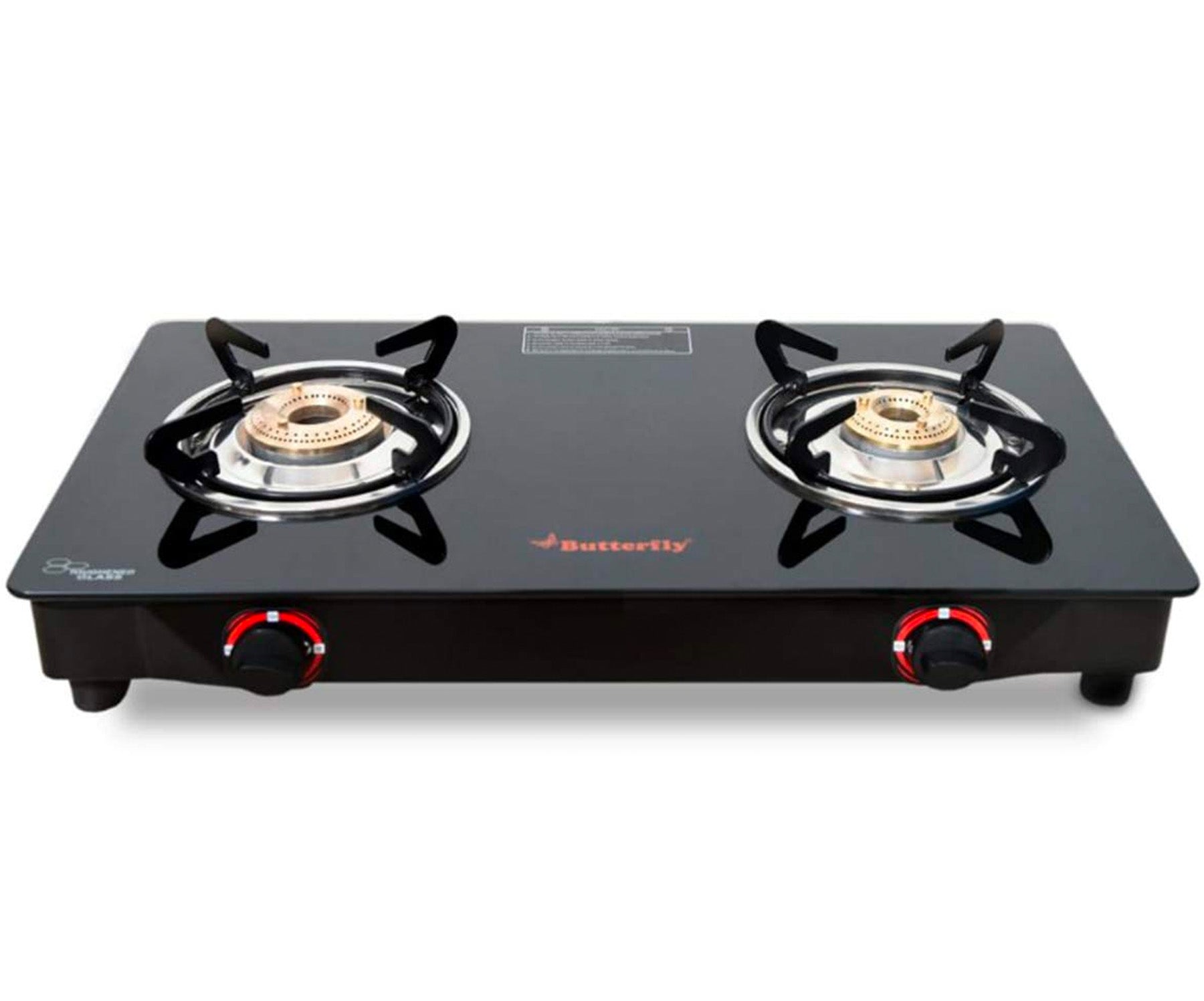 Butterfly, Glass Top 2 Burner Gas Stove,DUO AUTO 2B