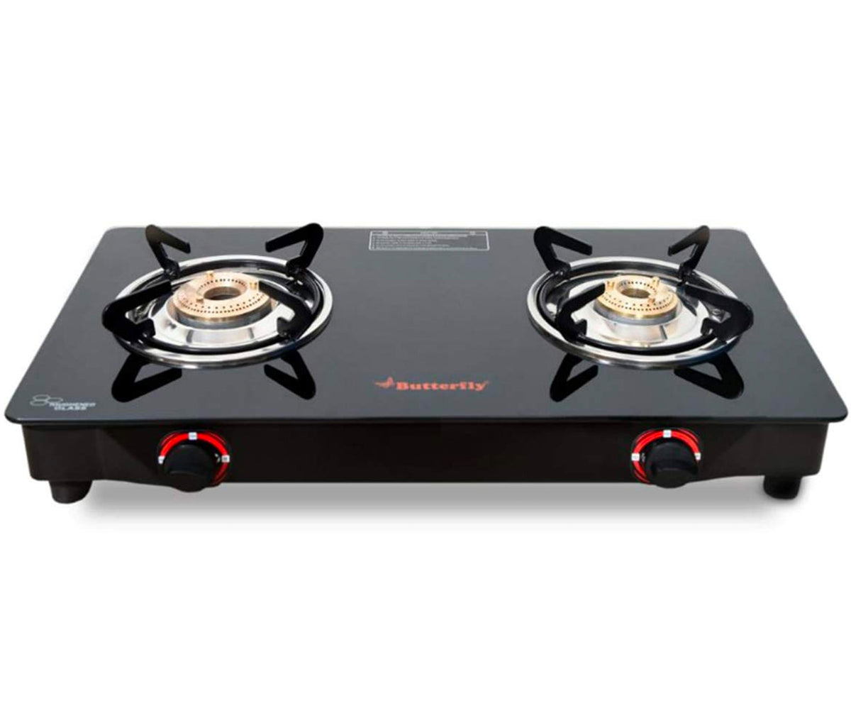 Butterfly, Glass Top 2 Burner Gas Stove,DUO AUTO 2B