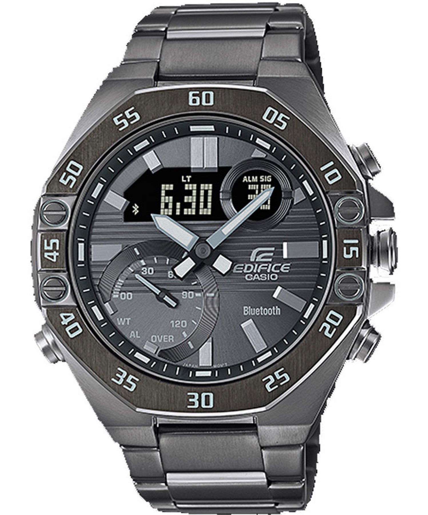 Edifice Solar powered Smart Link Analog-Digital Grey Dial Stainless Steel Band Men's Watch, ECB-10DC-1BDF