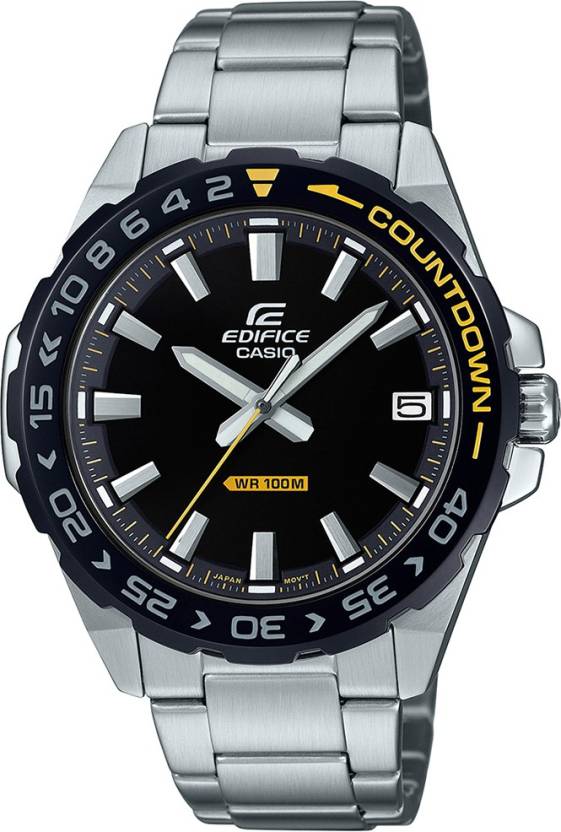 Edifice Men's Watch Analog, Black Dial Silver Stainless Band, EFV-120DB-1AVUD