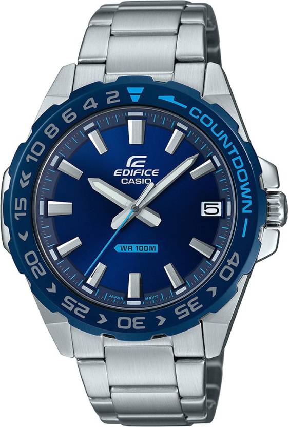 Edifice Men's Watch Analog, Blue Dial Silver Stainless Steel Band, EFV-120DB-2AVDF