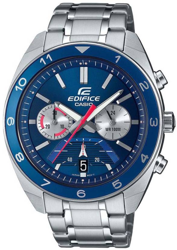 Edifice Men's Watch Analog, Blue & Silver Dial Silver Stainless Band, EFV-590D-2AVUDF