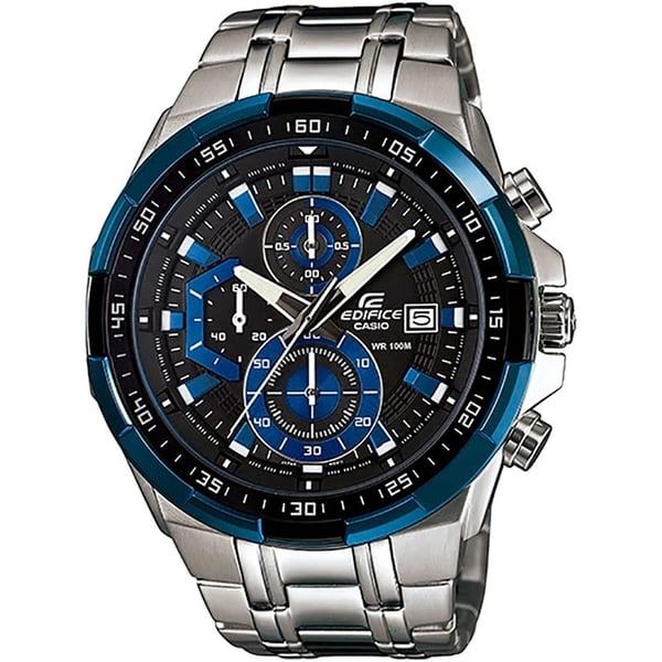 Edifice Men's Watch Analog, Black & Blue Dial Silver Stainless Band, EFR-539D-1A2VUD