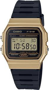 Casio Men's Watch Vintage Collection Digital, Gold Dial Black Resin Strap, F-91WM-9ADF