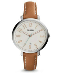 Fossil Women's Watch Analog, Jacqueline White Dial Brown Leather Band, FW-ES3842