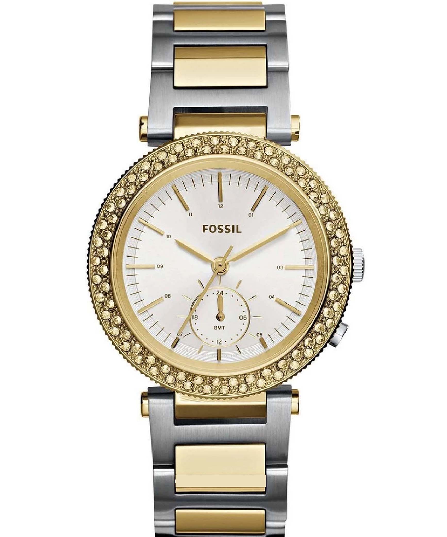 Fossil Women's Watch Analog, Urban Traveler Silver Dial Silver & Gold Stainless Steel Band, FW-ES3850