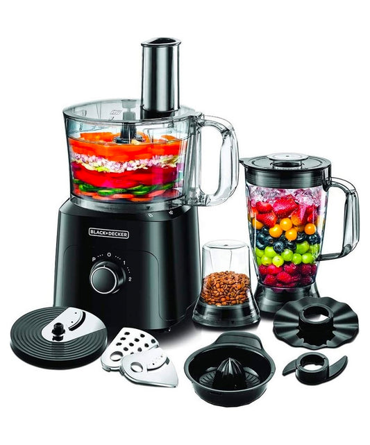 Black+Decker, 750W 34 Functions 5 In 1 Food Processor With Chopper, Blender, Grinder, Citrus Juicer & Dough Maker, Black FX775-B5 Food Processor BL-FX775-B5