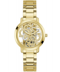 Guess, Women's Watch Analog, Quattro Clear Gold Dial Gold Stainless Band, GW-GW0300L2