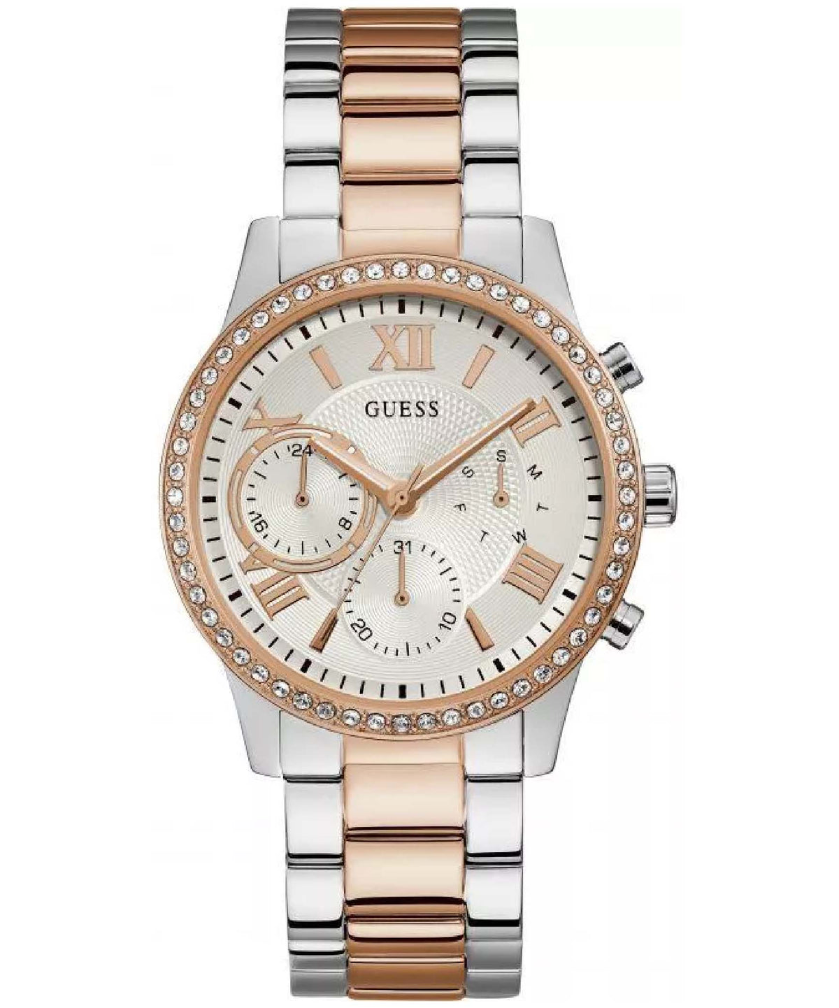 Guess, Women's Watch Analog, White Dial Silver & Rose Gold Stainless Band, GW-W1069L4