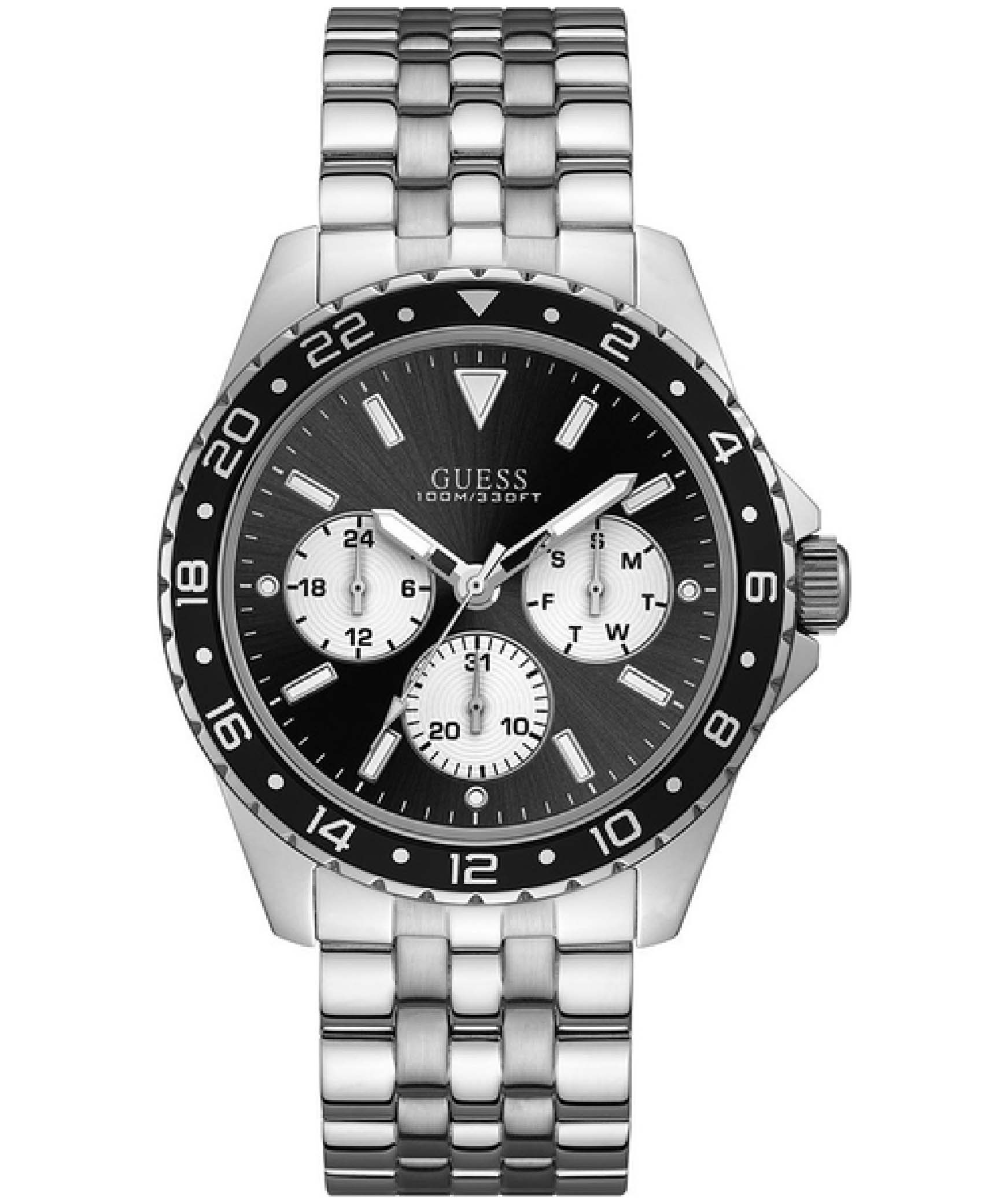 Guess, Men's Watch Analog, Odyssey Black & White Dial Silver Stainless Band