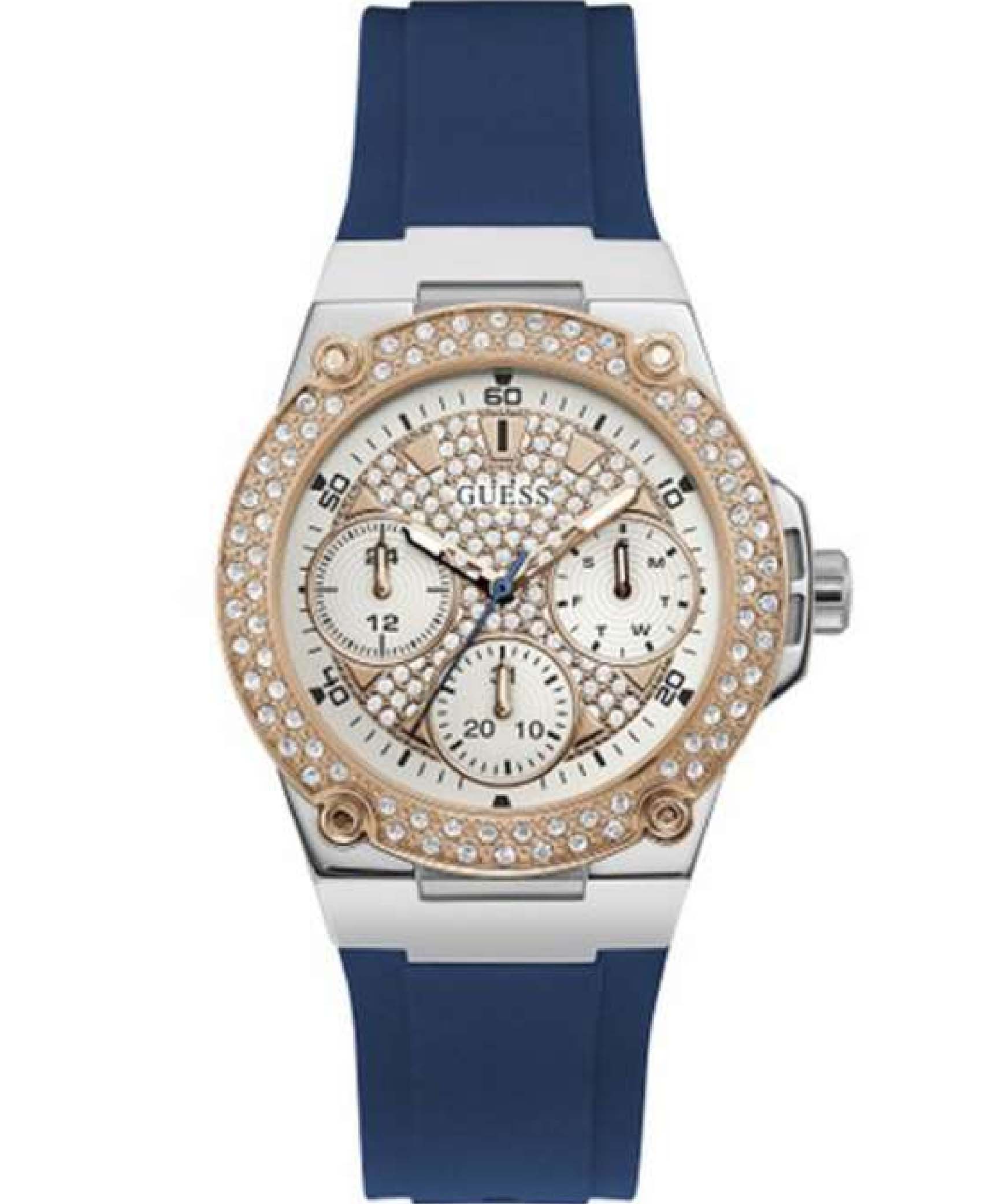 Guess, Women's Watch Analog, White & Rose Gold Dial Blue Silicone Band, GW-W1291L2