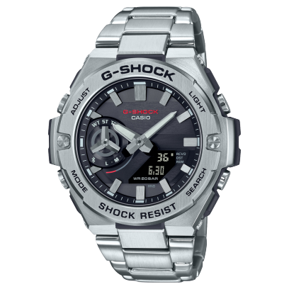 G-Shock, Solar powered Smartphone Link, Black Dial Silver Metal Band Watch for Men, GST-B500D-1ADR