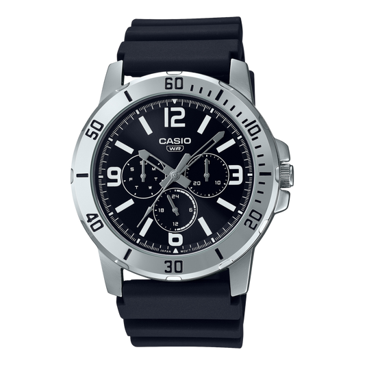 Casio men analog watch, black dial with comfortable strap, model CS-MTP-VD300-1BUDF, Bahrain