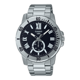 Casio Men's Watch, Black Dial Silver Stainless Steel Strap, MTP-VD200D-1BUD